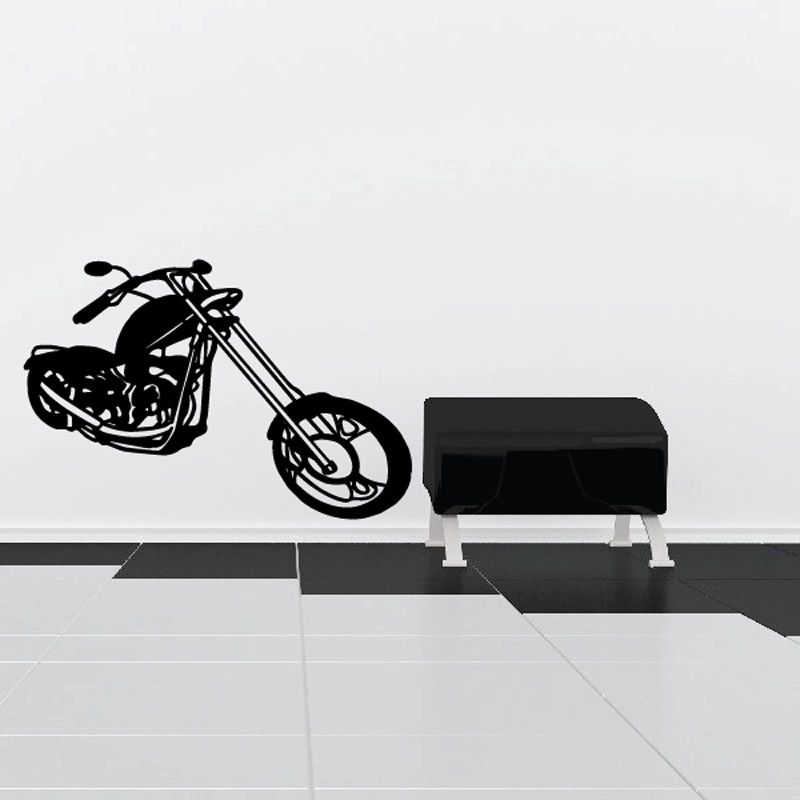 Black motorcycle wall decal vinyl sticker, side view bike silhouette