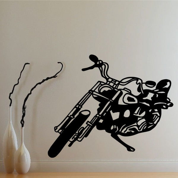 Motorcycle vinyl wall decal, black stylized bike with rider silhouette
