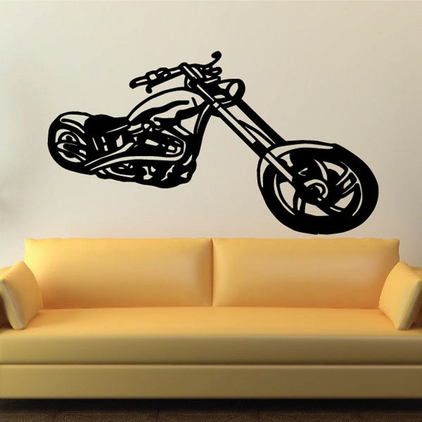 Motorcycle wall decal vinyl with black motorcycle silhouette and handlebar details