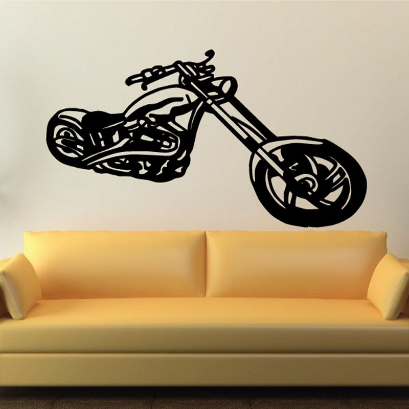 Motorcycle wall decal vinyl with black motorcycle silhouette and handlebar details