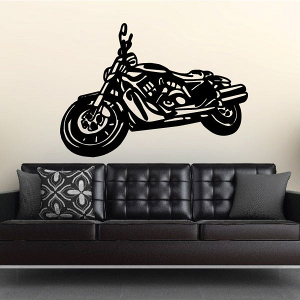 Motorcycle wall decal with black line-art sport bike silhouette