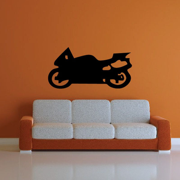 Motorcycle wall decal featuring a black motorcycle silhouette
