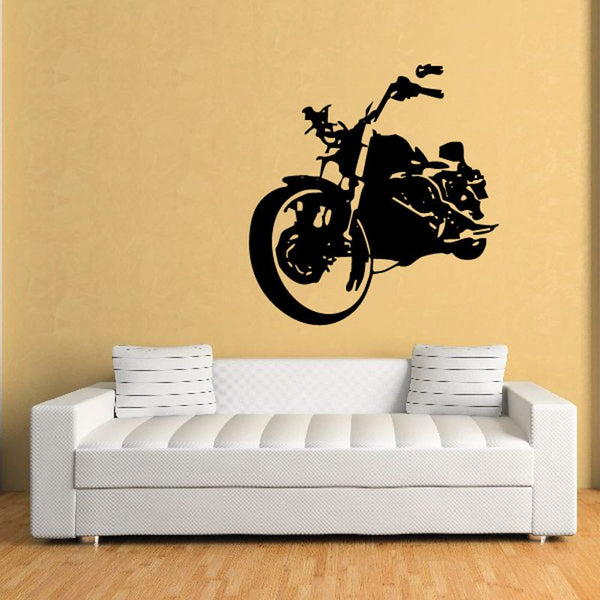 Motorcycle wall decal vinyl sticker, black motorcycle silhouette on wall