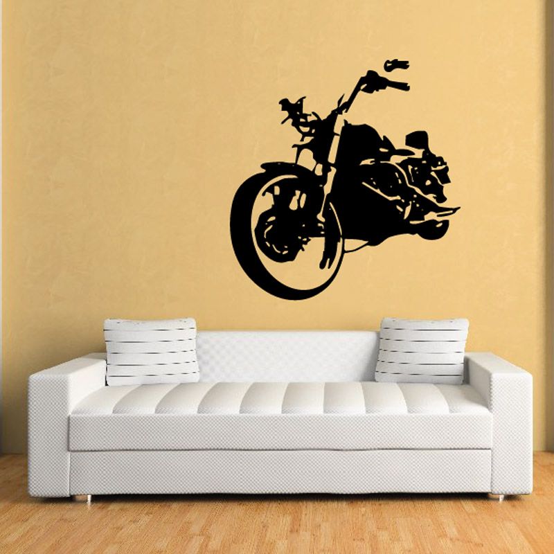 Motorcycle wall decal vinyl sticker, black motorcycle silhouette on wall