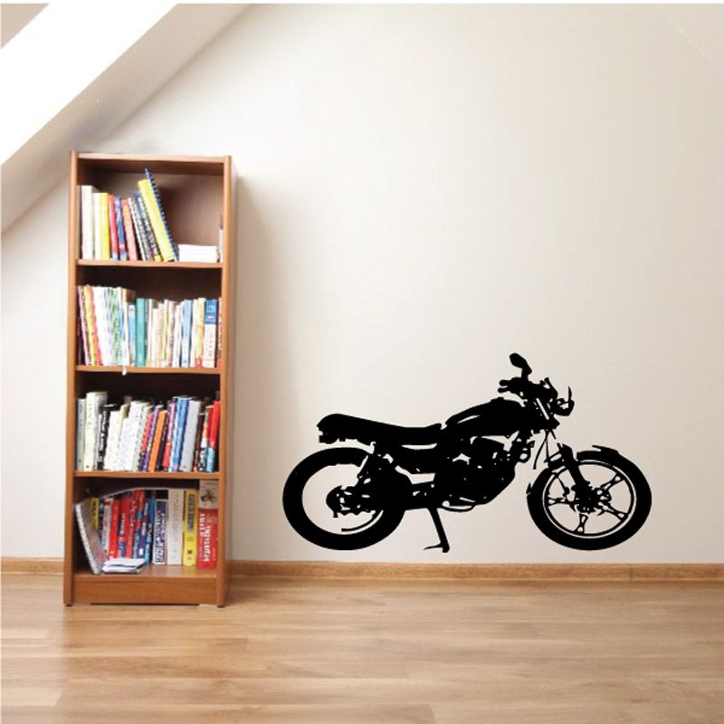 Black motorcycle wall decal silhouette on a light wall