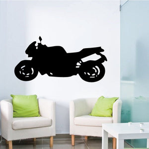 Motorcycle vinyl wall decal, black silhouette of a sport bike with side view
