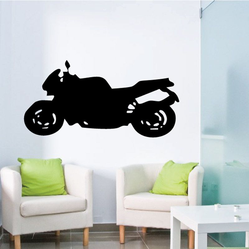 Motorcycle vinyl wall decal, black silhouette of a sport bike with side view