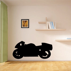 Motorcycle wall decal, black vinyl silhouette of a sport bike on a wall
