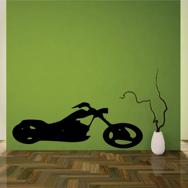 Black motorcycle wall decal vinyl, stylized bike silhouette with smoke line