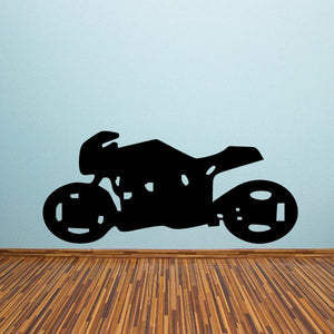 Black motorcycle vinyl wall decal with sporty bike silhouette, outlined and cut-out