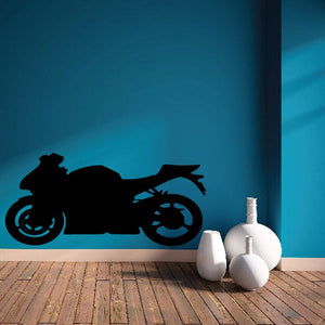 Black motorcycle wall decal silhouette on a wall, vinyl style