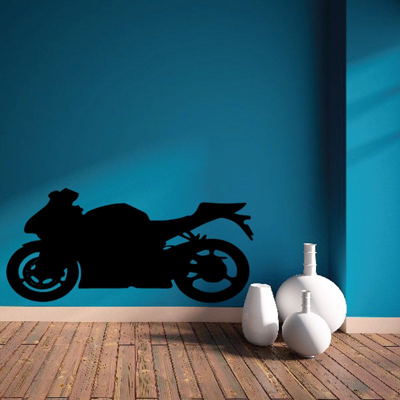 Black motorcycle wall decal silhouette on a wall, vinyl style