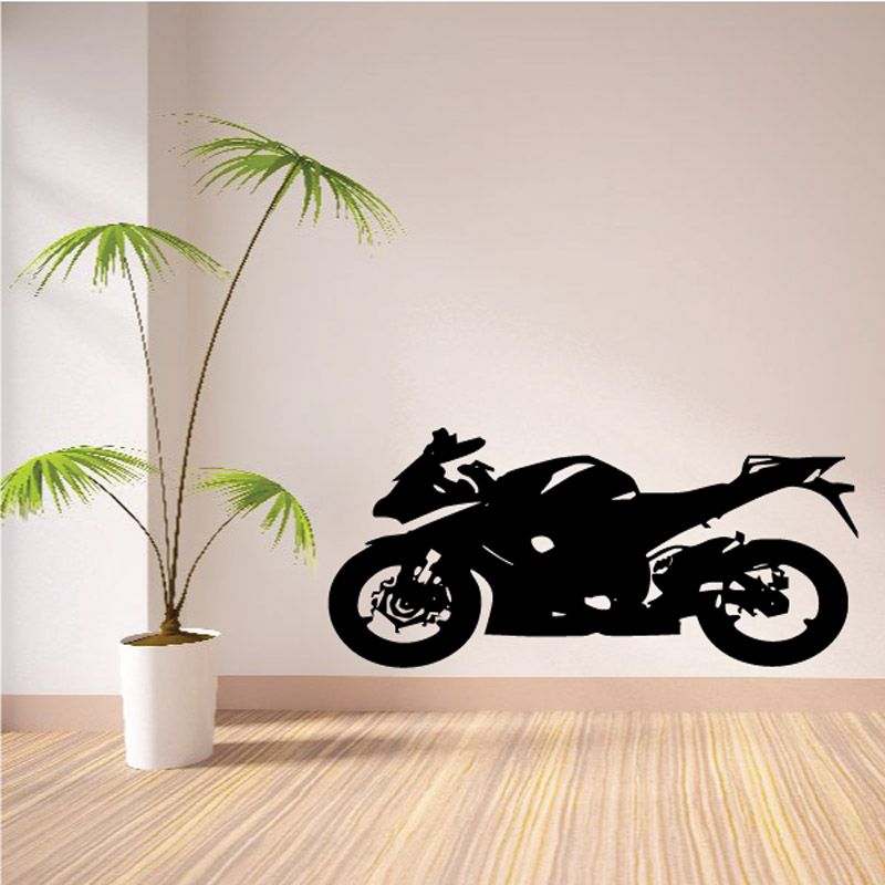Black motorcycle wall decal with palm tree silhouettes