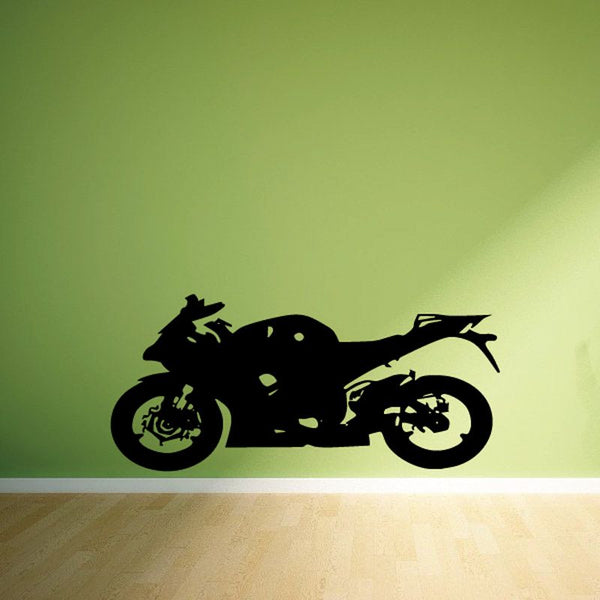 Black motorcycle wall decal vinyl sticker with side profile