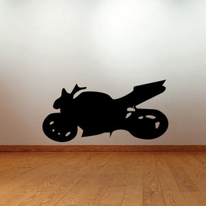 Motorcycle wall decal, black vinyl silhouette of a sport bike with details