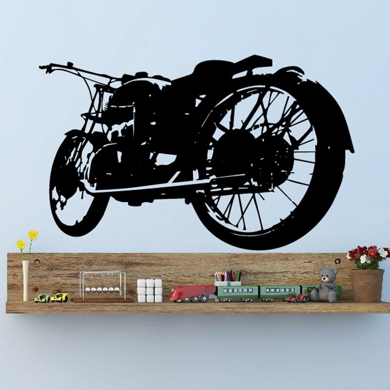 Motorcycle wall decal with black vinyl silhouette of a classic bike