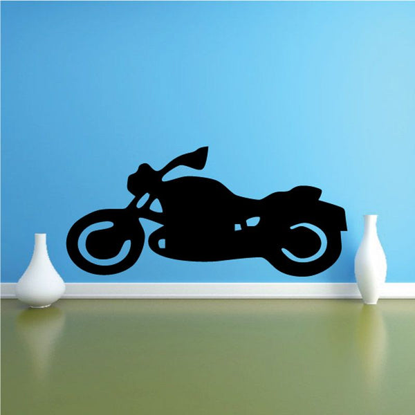 Black motorcycle vinyl wall decal, side view with spoked wheels