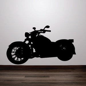 Motorcycle wall decal vinyl sticker, black riding bike silhouette with wheels