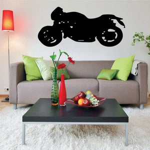 Black motorcycle wall decal with vinyl-style side profile silhouette