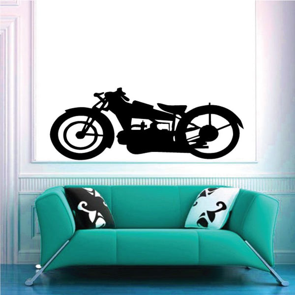 Black motorcycle wall decal with racing bike silhouette