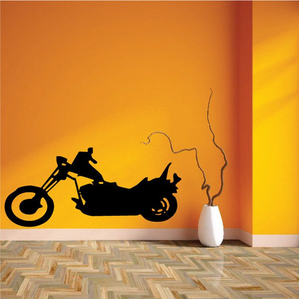 Motorcycle wall decal with black silhouette and thin smoke trail, vinyl car sticker
