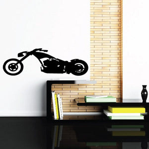 Motorcycle wall decal vinyl sticker, black side silhouette with wheels and handlebars