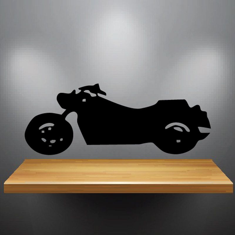 Black motorcycle wall decal vinyl silhouette with wheels and handlebars