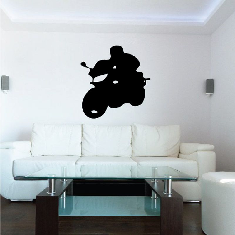 Motorcycle wall decal vinyl, black silhouette of a motorcycle on a wall