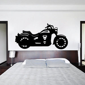 Motorcycle wall decal vinyl sticker, black racing motorcycle silhouette