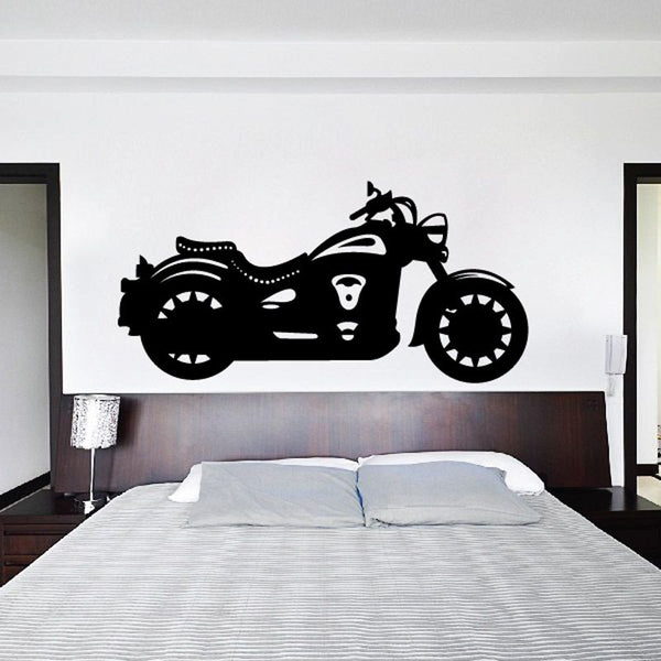 Motorcycle wall decal vinyl sticker, black racing motorcycle silhouette