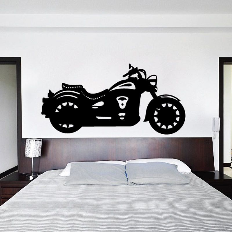 Motorcycle wall decal vinyl sticker, black racing motorcycle silhouette