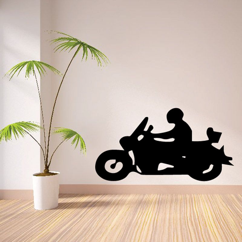 Motorcycle wall decal: black silhouette of rider on motorcycle