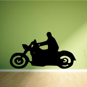 Motorcycle wall decal with black rider and bike silhouette
