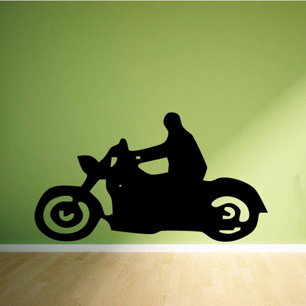 Motorcycle wall decal with black rider and bike silhouette