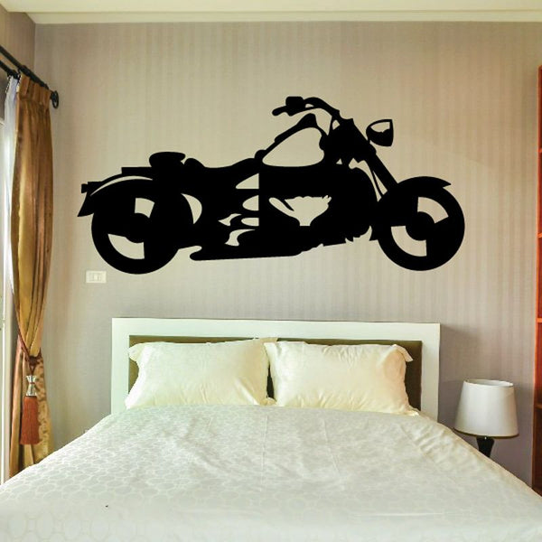 Motorcycle wall decal vinyl sticker in black, featuring a side-profile bike silhouette