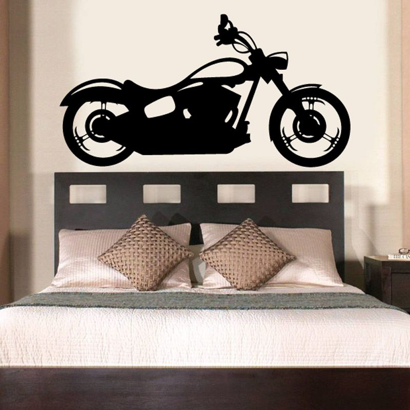 Motorcycle wall decal featuring a black sport bike silhouette