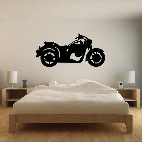 Motorcycle wall decal vinyl sticker, black racing motorcycle silhouette