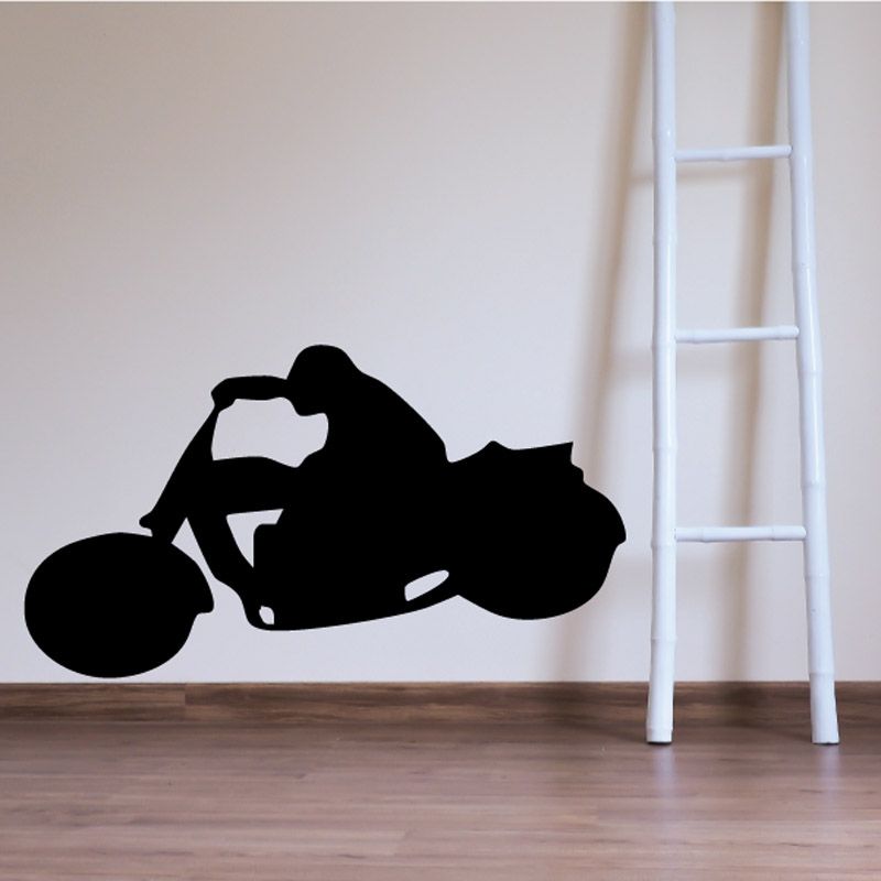 Motorcycle wall decal vinyl, black silhouette of a sport bike with side stand