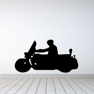 Motorcycle wall decal vinyl sticker, black rider on sport bike silhouette