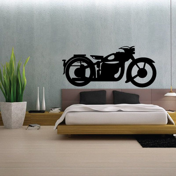 Motorcycle wall decal vinyl silhouette in black with front and side view