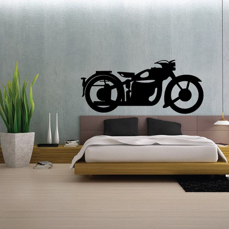 Motorcycle wall decal vinyl silhouette in black with front and side view