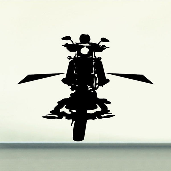 Motorcycle wall decal vinyl sticker, black biker silhouette with kickstand