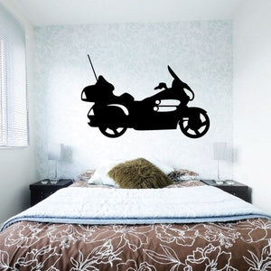 Motorcycle wall decal: black sport motorcycle silhouette with rider