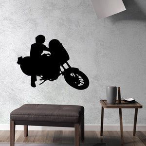 Motorcycle wall decal vinyl sticker with rider and motorcycle silhouette, dark