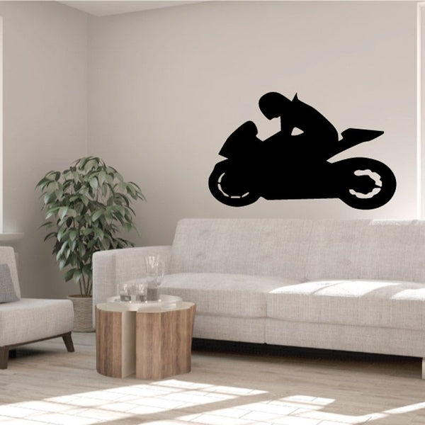 Black motorcycle wall decal vinyl with rider silhouette