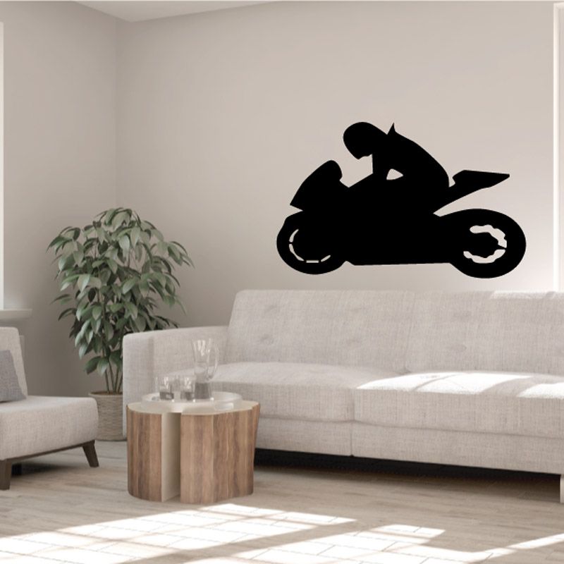 Black motorcycle wall decal vinyl with rider silhouette