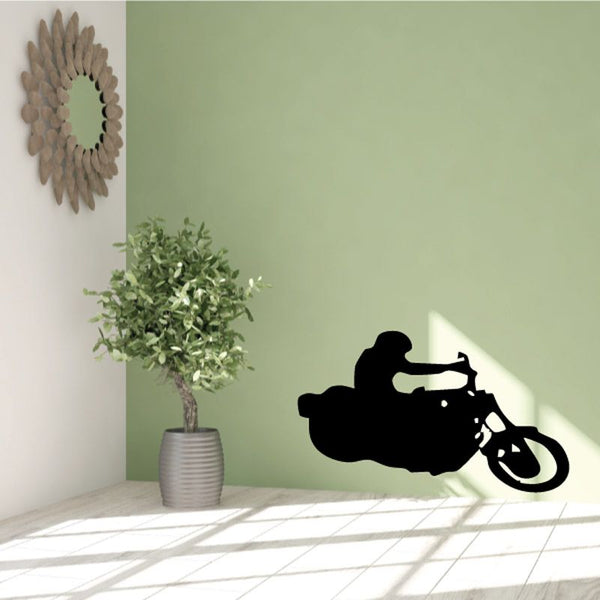 Black motorcycle wall decal silhouette on vinyl sticker