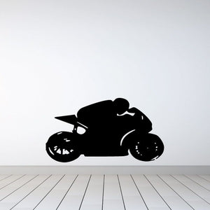 Motorcycle wall decal vinyl sticker, black racing bike silhouette