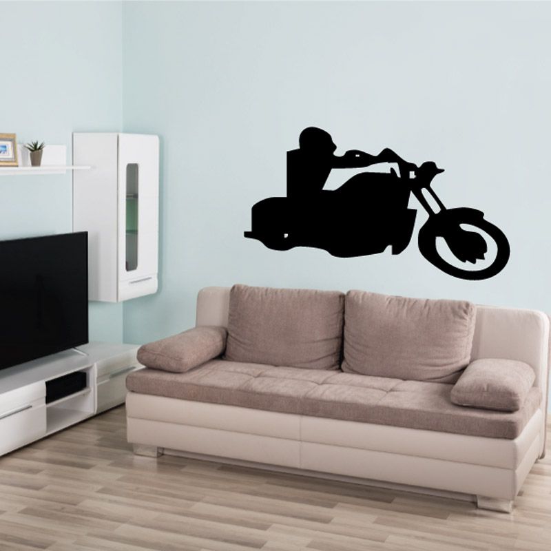 Motorcycle wall decal vinyl sticker, black rider silhouette on motorcycle