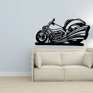 Motorcycle wall decal in black vinyl, racing-style motorcycle silhouette with side profile.